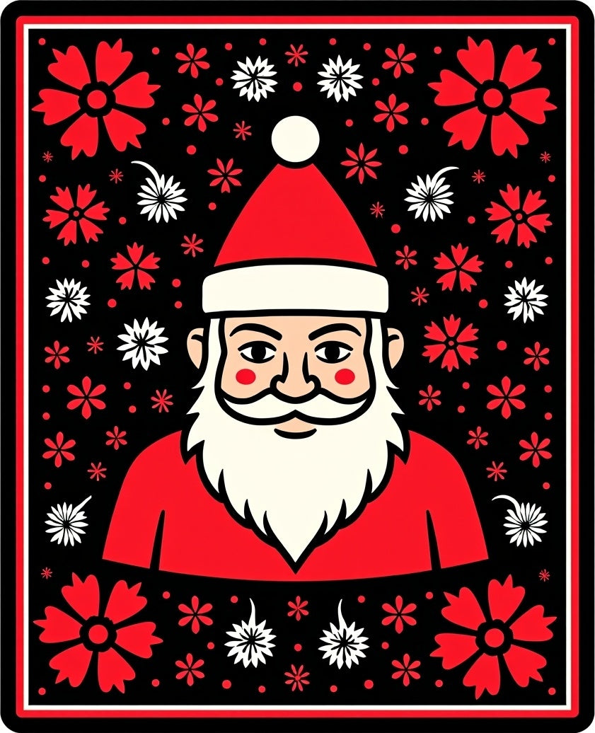 Festive Red Floral Santa Portrait Rug