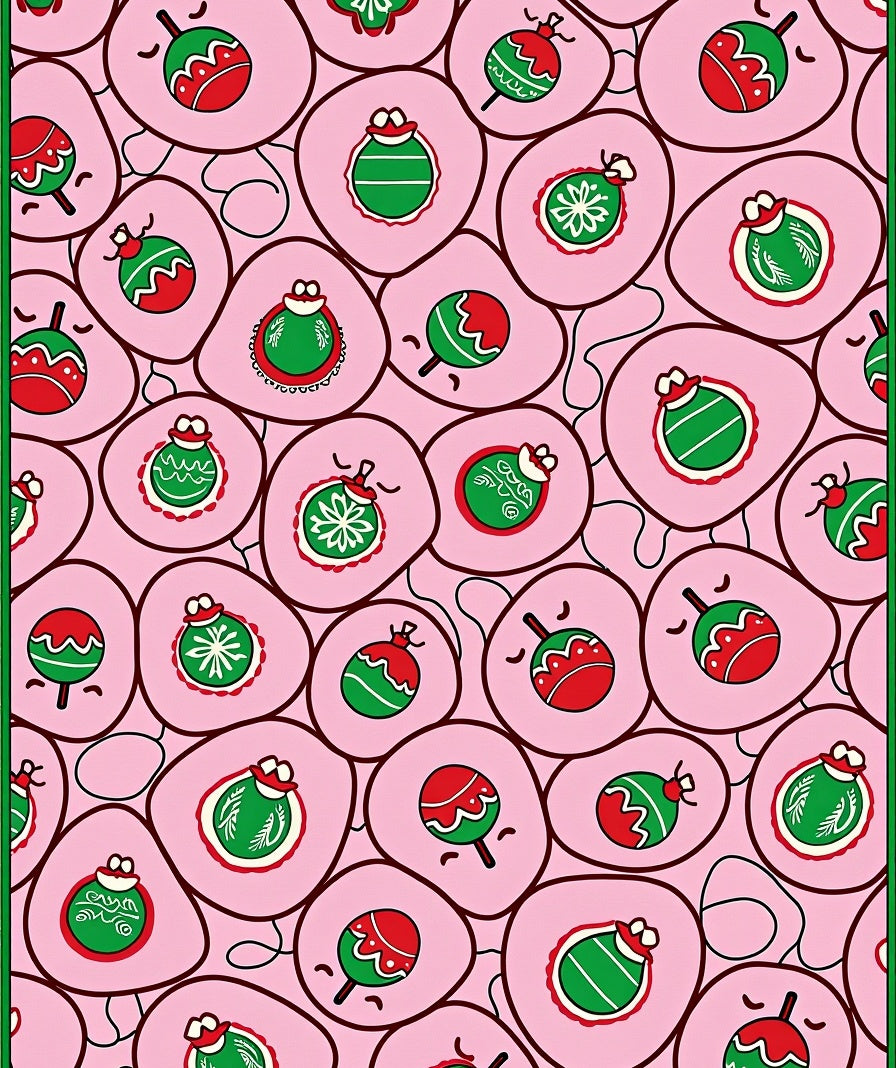 Pink Red Green Christmas Ornament Cluster Rug