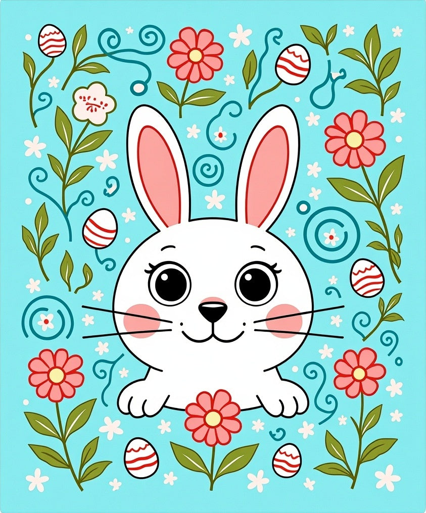 Cute Bunny Floral Easter Eggs Rug