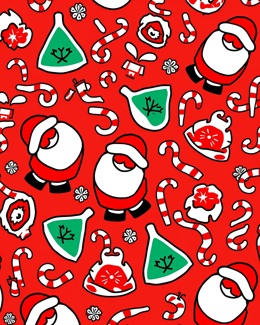 Festive Santa Candy Cane Christmas Scene Rug
