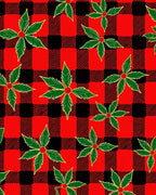 Red Black Buffalo Plaid Holly Leaves Rug