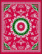 Festive Red Green Starburst Medallion Rug