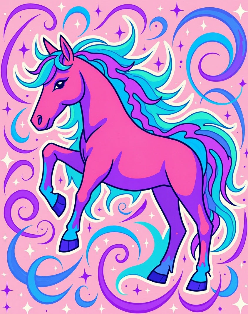 Vibrant Pink Unicorn Swirls Stars Rug