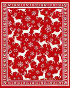 Classic Red White Reindeer Snowflakes Rug
