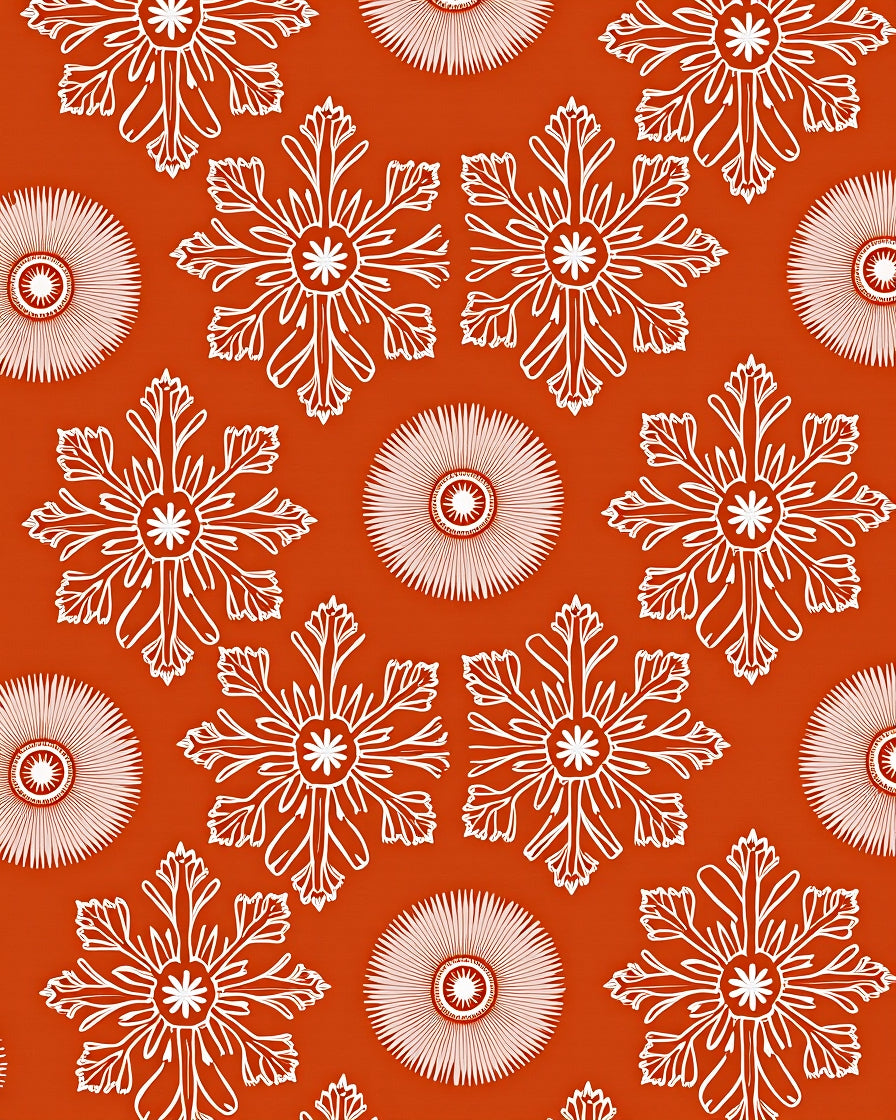 Orange White Starburst Floral Arrangement Rug