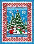 Festive Blue Red Snowman Christmas Trees Rug