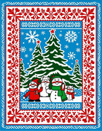Festive Blue Red Snowman Christmas Trees Rug