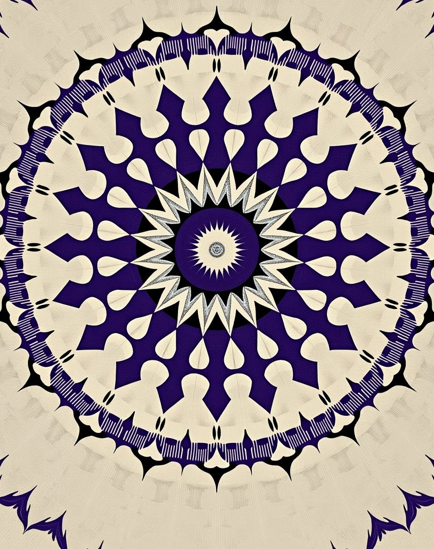 Deep Purple Cream Sunburst Mandala Rug