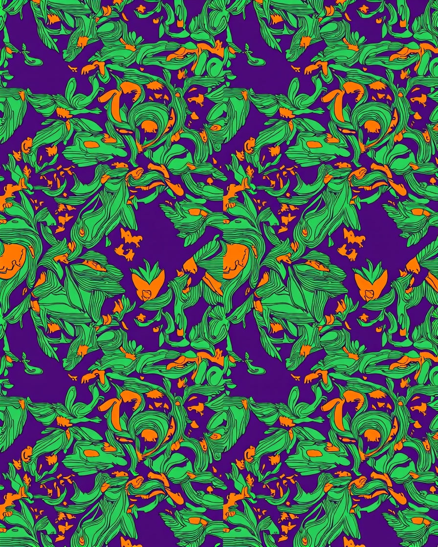 Vibrant Green Orange Swirls Purple Rug