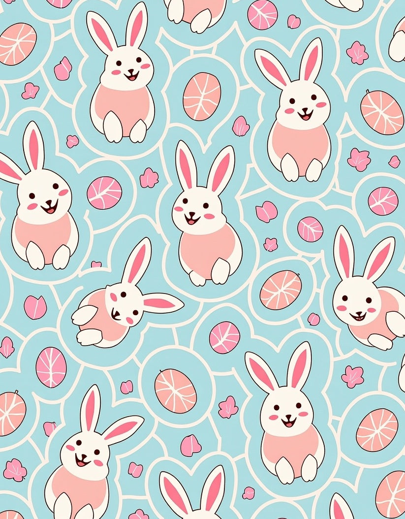 Cute Pink Bunny Blue Easter Eggs Rug