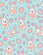 Cute Pink Bunny Blue Easter Eggs Rug