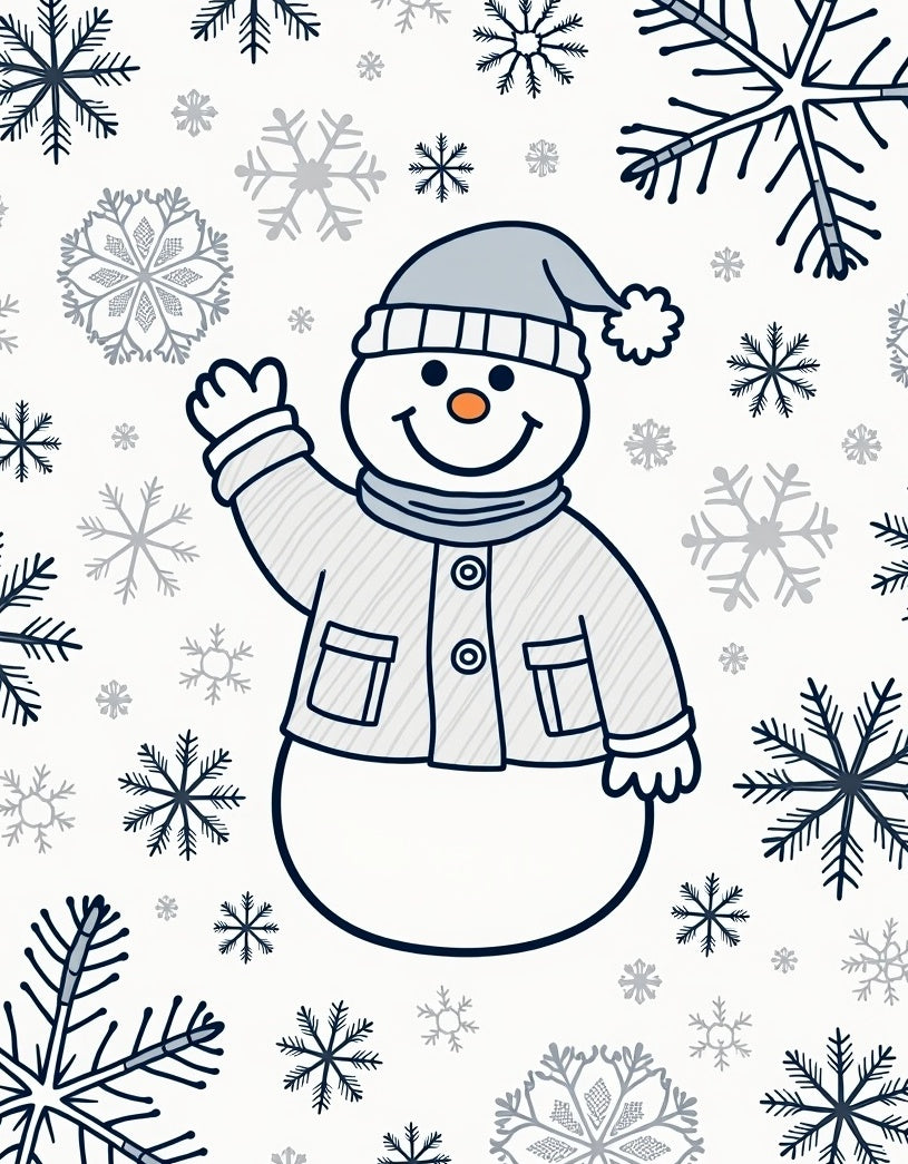 Winter Snowman Surrounded by Snowflakes Rug