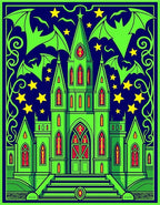 Gothic Green Castle Bats Stars Rug