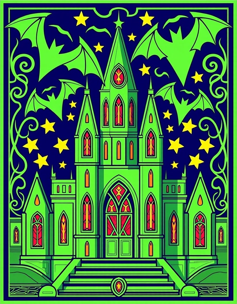 Gothic Green Castle Bats Stars Rug