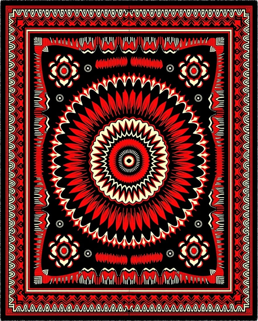 Bold Red Floral Sunburst Medallion Rug