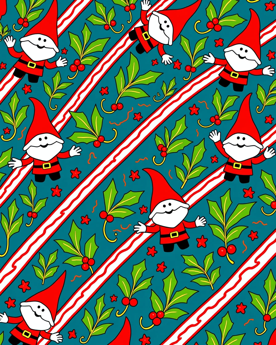 Christmas Gnome Holly Stripe Medley Rug