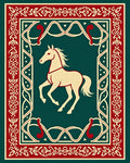 Red Cream Forest Horse Medallion Rug