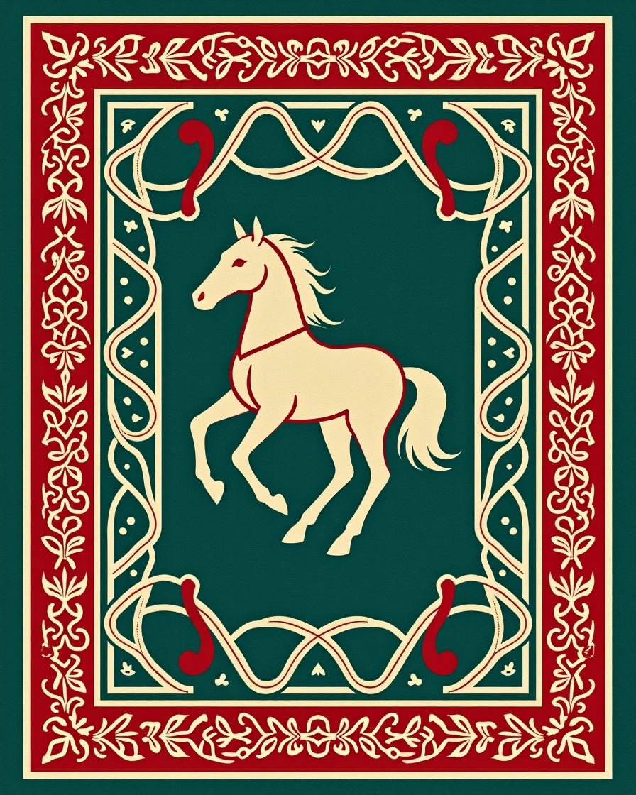 Red Cream Forest Horse Medallion Rug