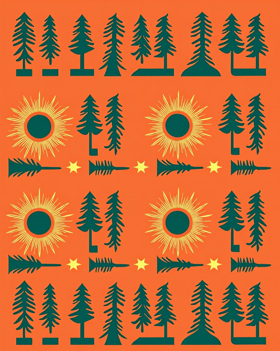Orange Forest Sun Star Trees Rug