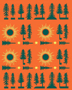 Orange Forest Sun Star Trees Rug
