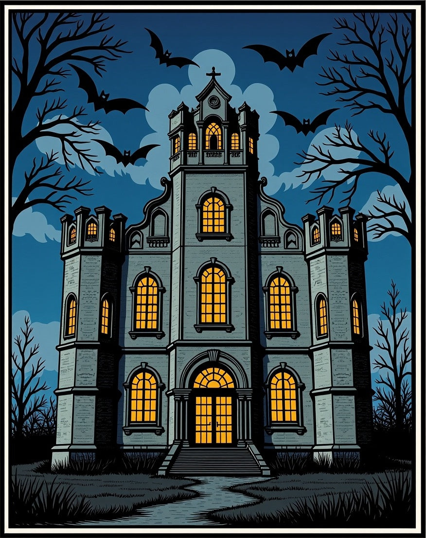 Haunted Gothic Castle Bats Night Rug