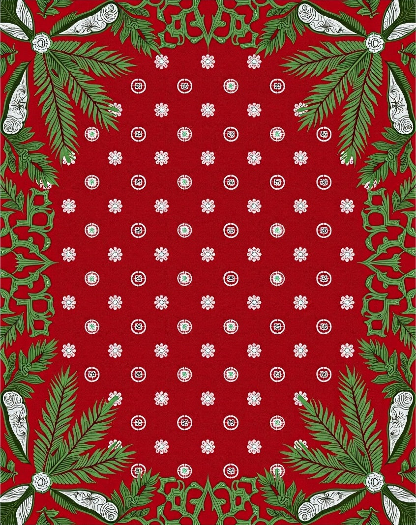 Rustic Red Leafy Garland Floral Rug