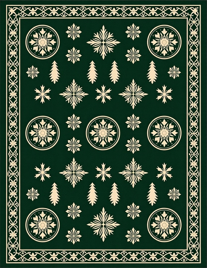 Green Snowflake Tree Star Medallion Rug