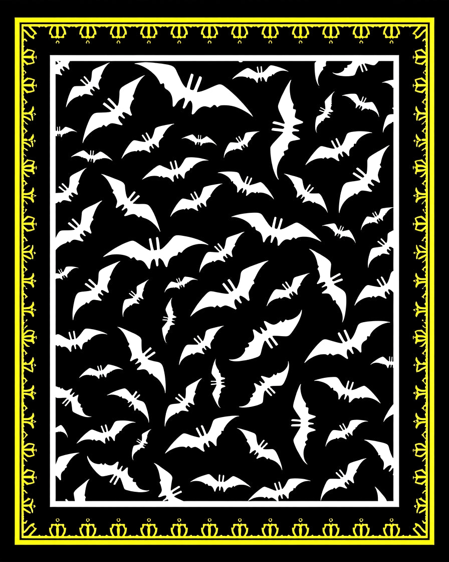 Black White Flying Bat Border Rug