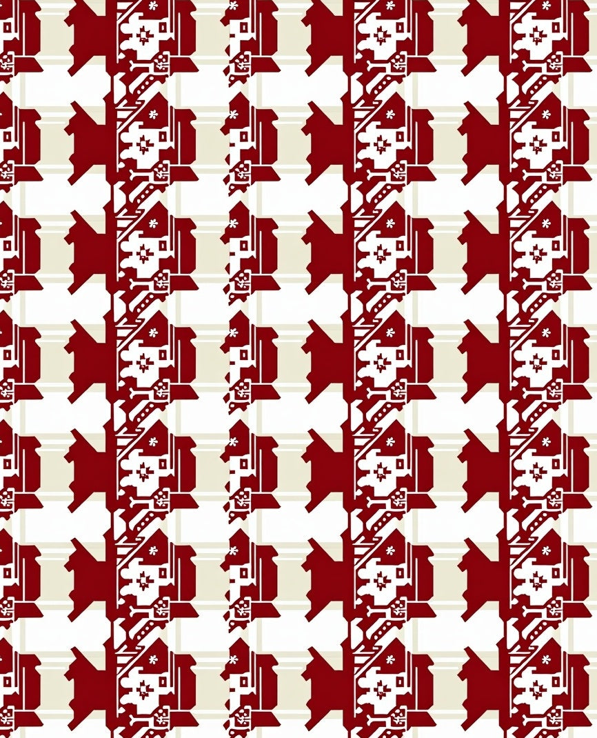Rich Crimson Geometric Houndstooth Rug