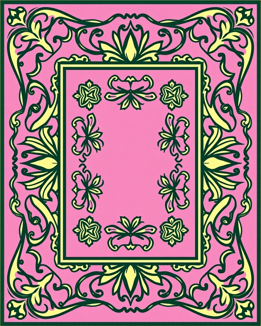 Pink Floral Bordered Medallion Rug