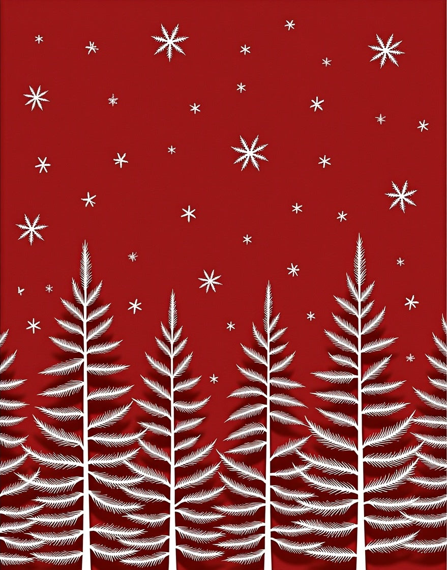 Red White Snowflake Pine Forest Rug