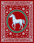 Crimson White Horse Snowflakes Medallion Rug