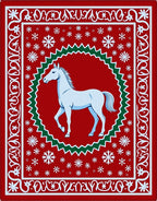 Crimson White Horse Snowflakes Medallion Rug