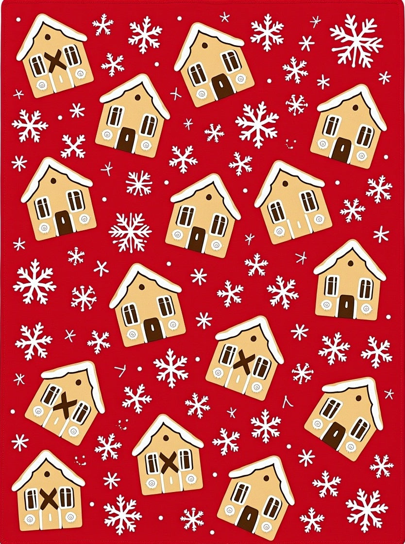 Festive Gingerbread Houses Snowflake Pattern Rug