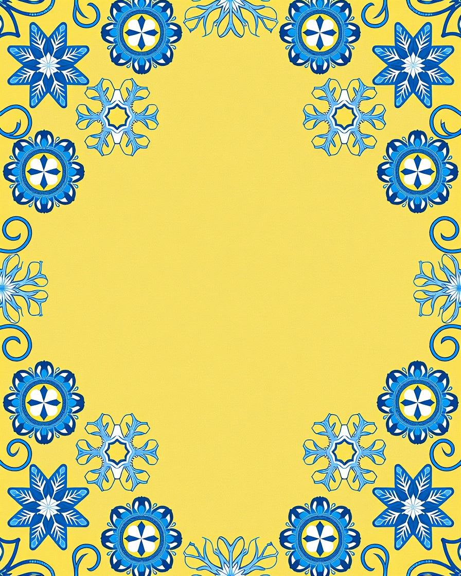Blue Snowflake Yellow Floral Medley Rug