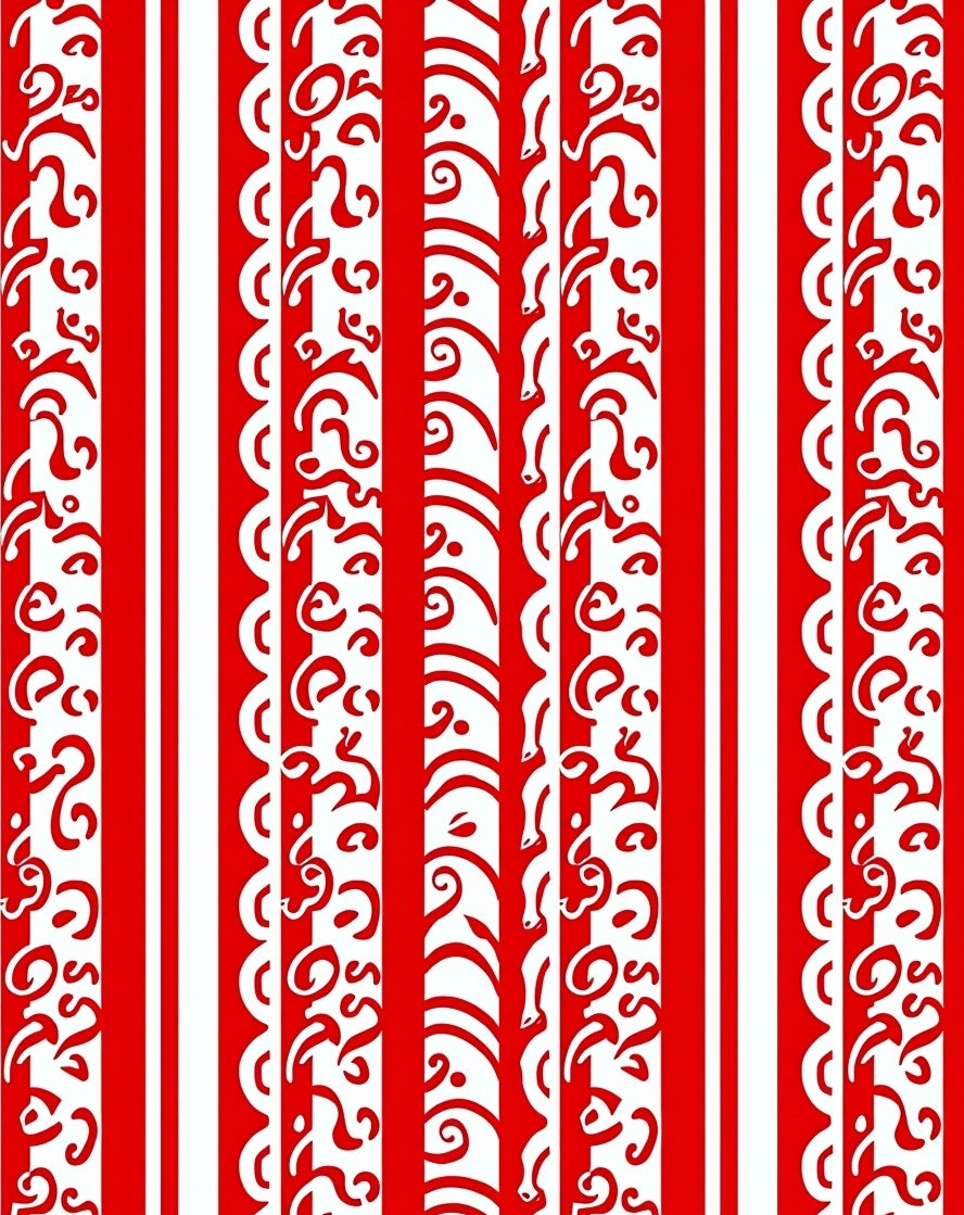 Bold Red White Vertical Stripe Curlicue Rug