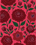 Deep Red Botanical Rose Arrangement Rug