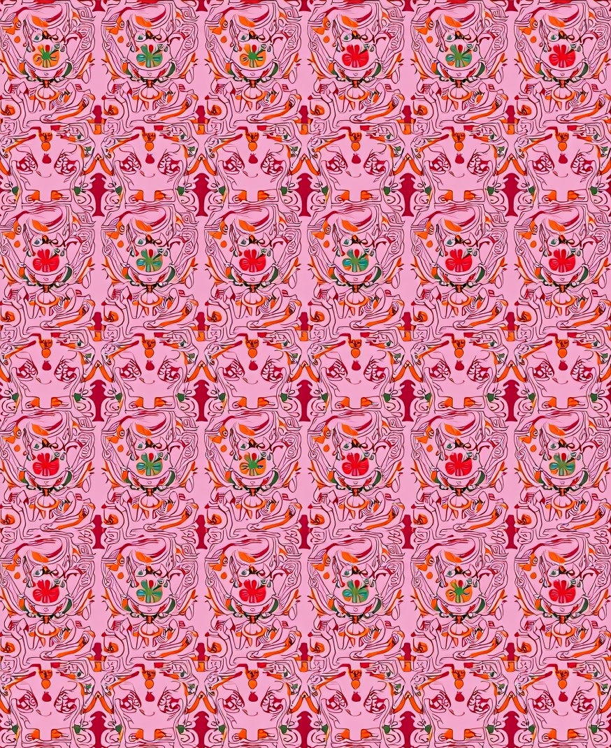 Whimsical Pink Red Floral Medallion Rug