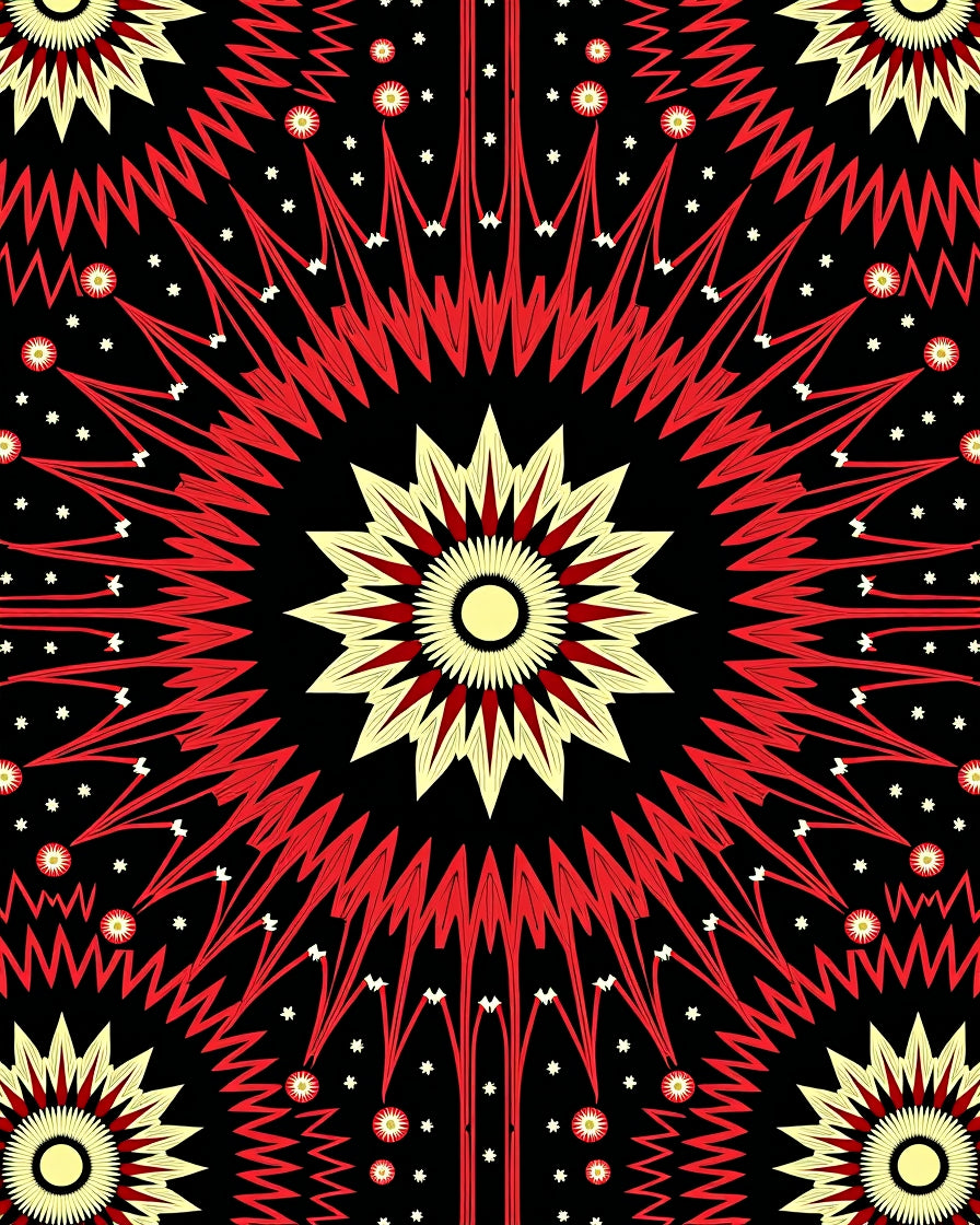 Crimson Yellow Sunburst Rays Rug