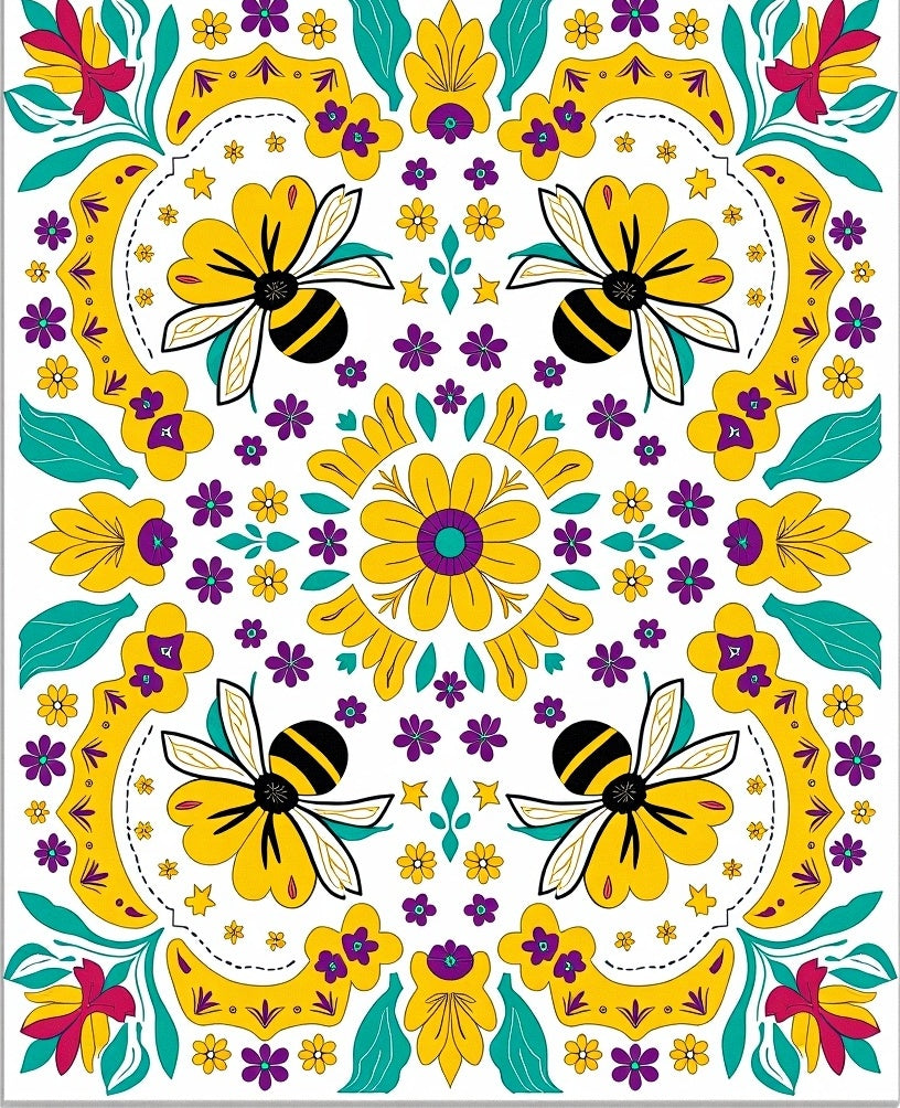 Yellow Bee Blossom Floral Garland Rug