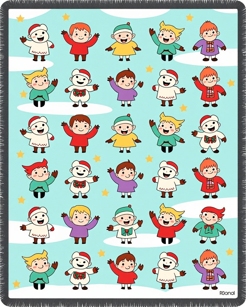 Cute Waving Kids Merry Christmas Sky Rug