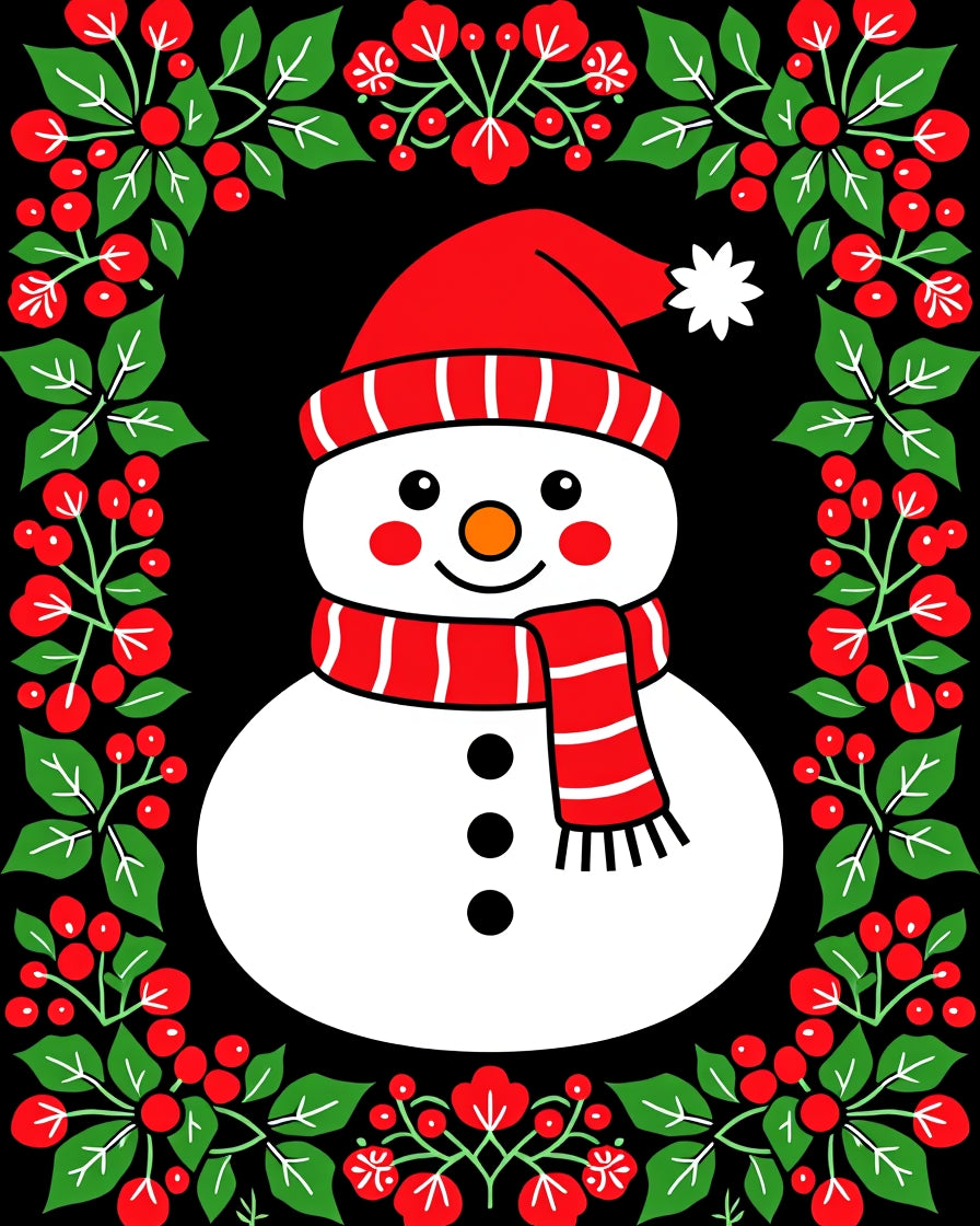 Festive Snowman with Red Holly Border Rug
