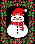 Festive Snowman with Red Holly Border Rug