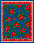 Red Poinsettia Blue Green Festive Rug