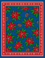 Red Poinsettia Blue Green Festive Rug