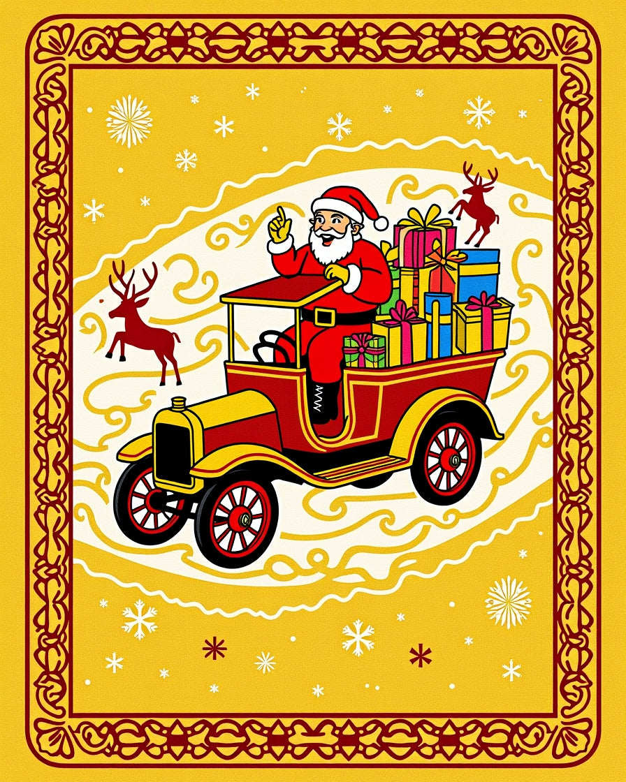 Vintage Santa Claus Reindeer Gifts Car Rug