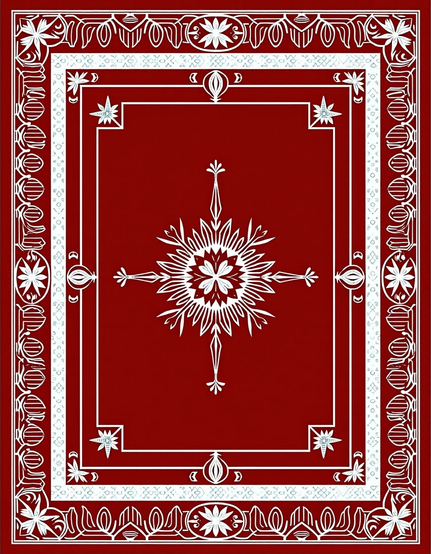 Crimson White Intricate Floral Border Rug