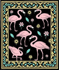 Pink Flamingos With Floral Border Rug