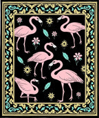 Pink Flamingos With Floral Border Rug
