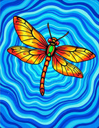 Vibrant Orange Dragonfly Blue Waves Rug